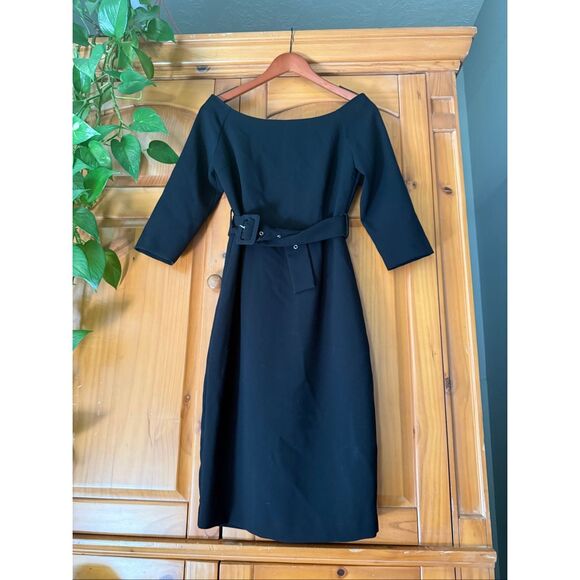 ZARA Elegant Black Belted Midi Dress with 3/4 Sleeves”SZ M - Picture 1 of 10